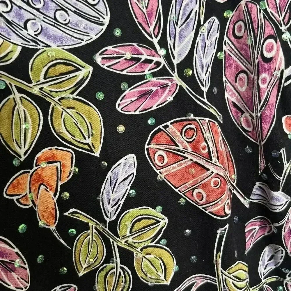Vintage Sequin 90s Jacket Floral Black Denim Stretch Cotton REDD Jeans Size 12